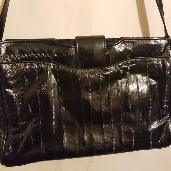 Vtg Black genuine EEL skin shoulder bag - Picture 10 of 15